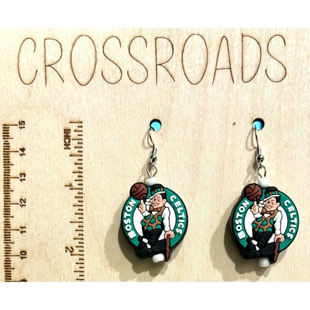 2.5" x 1.1" Focal Bead Earrings - Celtics  #BE043
